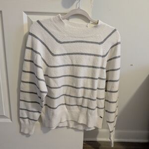 Abercrombie & Fitch White and Gray Striped Sweater